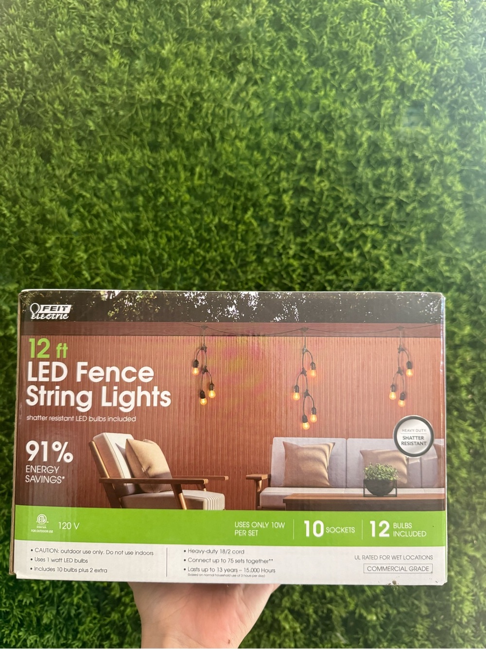 Feit Electric 12' 10 Socket 2200K Warm White Filament Outdoor Fence String Light